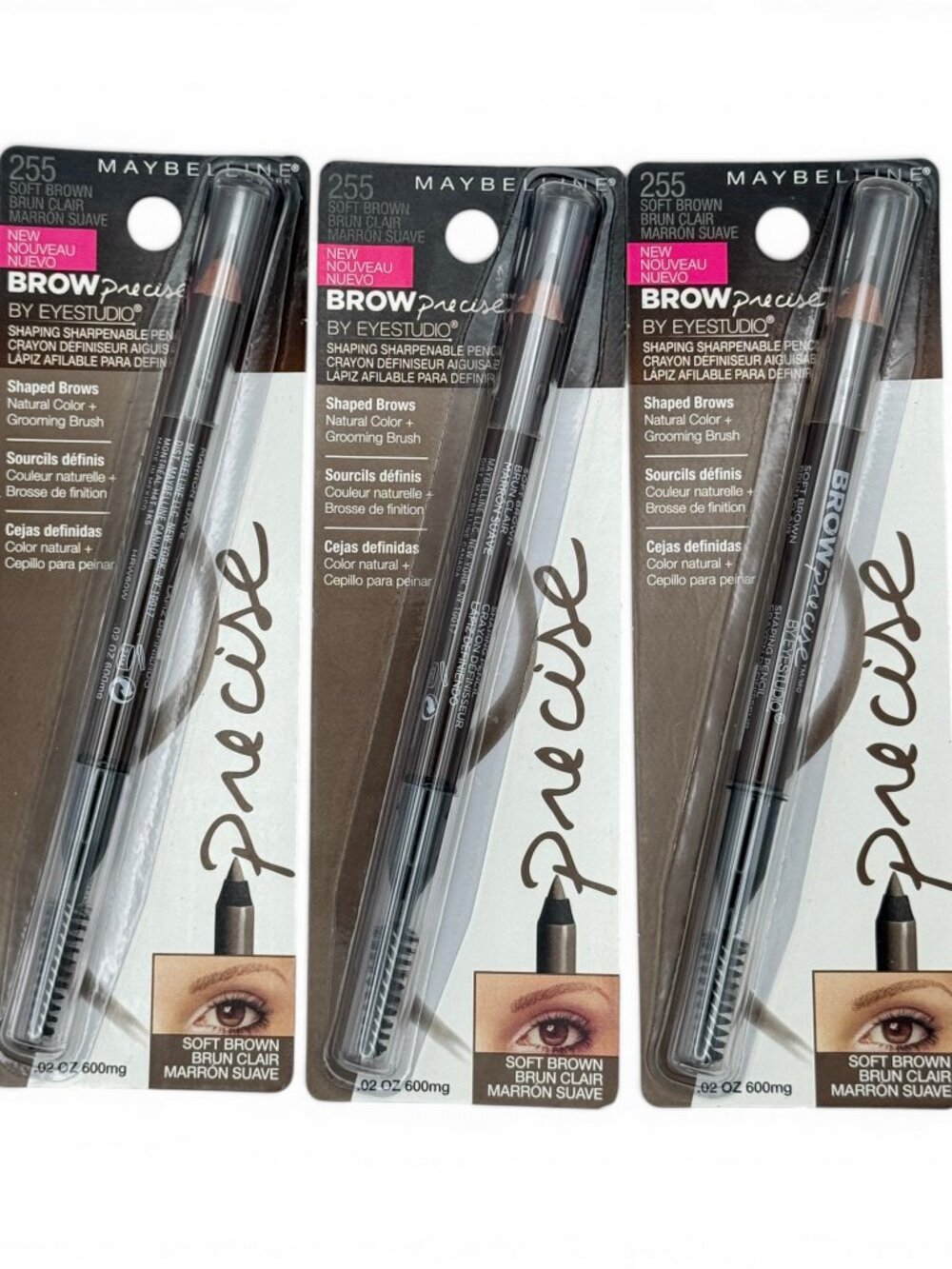3 Pack Maybelline Brow Precise Eyebrow Pencil Sharpenable Pencil -255 Soft Brown